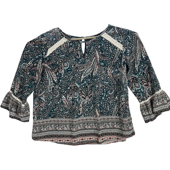 Artesia Bohemian Women Tunic Top Size XXL Green Pink Paisley Fairy Grunge Boho - Picture 2 of 9